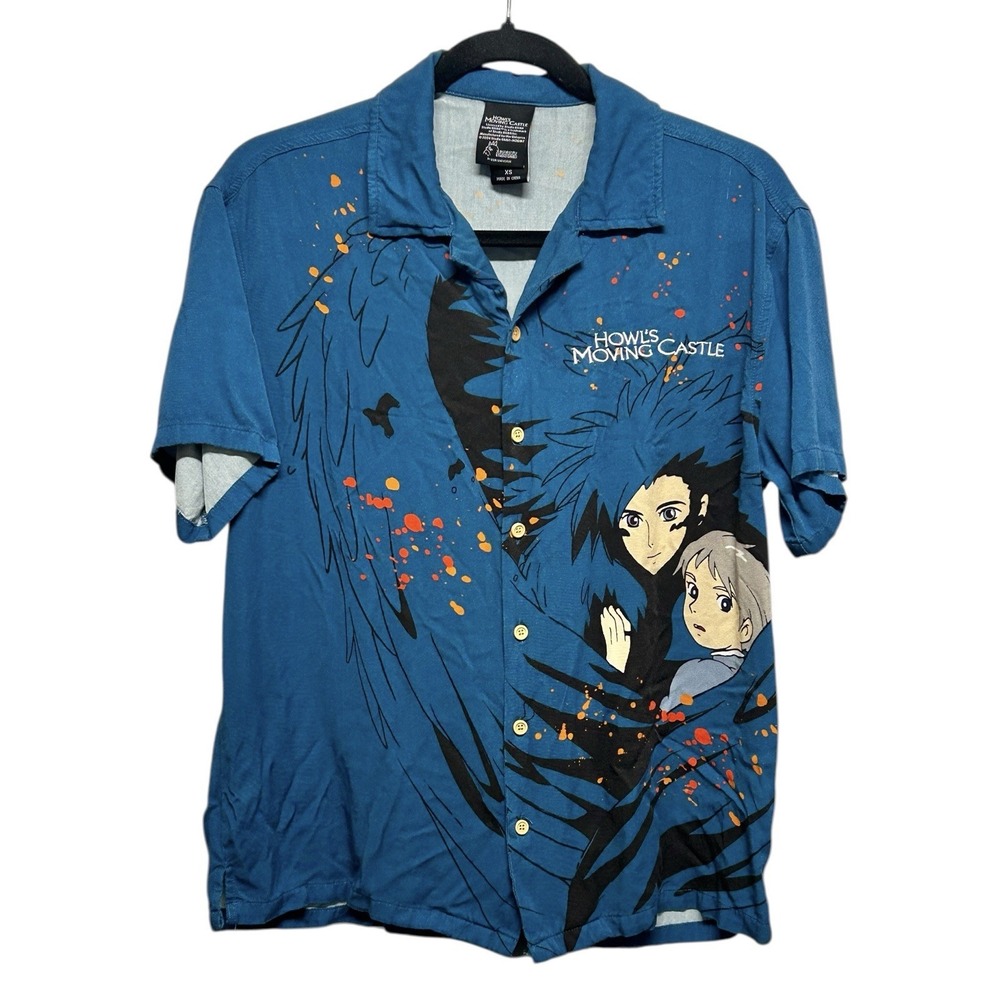 Howl’s Moving Castle Button Up Shirt Ghibli Studio Anime‎ Unisex Size XS Blue